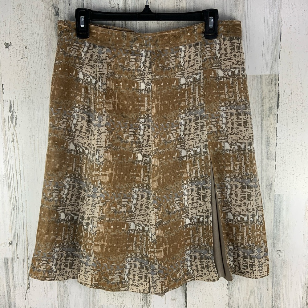 TORY BURCH Hull Brown/Grey Pleated Skirt Size 10